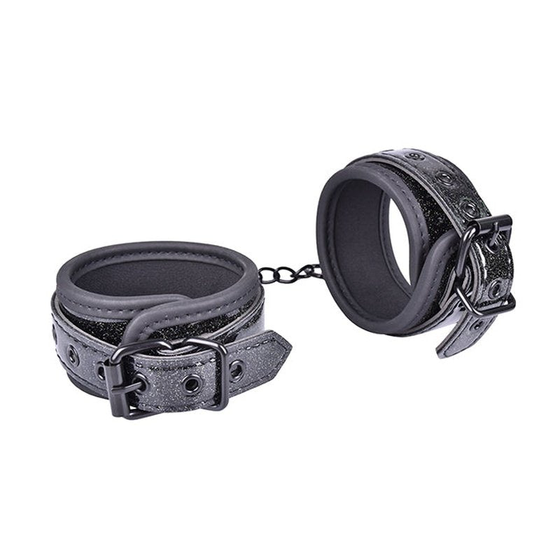 BLACK SPARKLE ANKLE CUFFS BDSM BONDAGE MANUFACTURER EROKAY