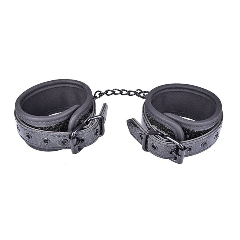 BLACK SPARKLE ANKLE CUFFS BDSM BONDAGE MANUFACTURER EROKAY
