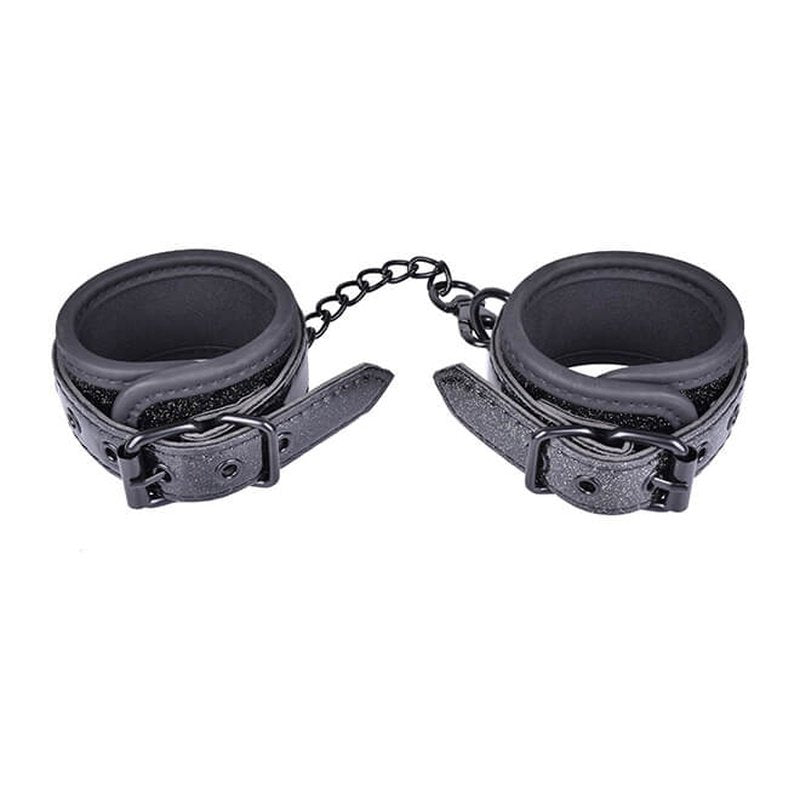 BLACK SPARKLE WRIST CUFFS BDSM BONDAGE MANUFACTURER EROKAY