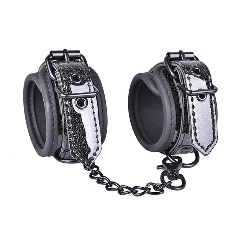 BLACK SPARKLE WRIST CUFFS BDSM BONDAGE MANUFACTURER EROKAY