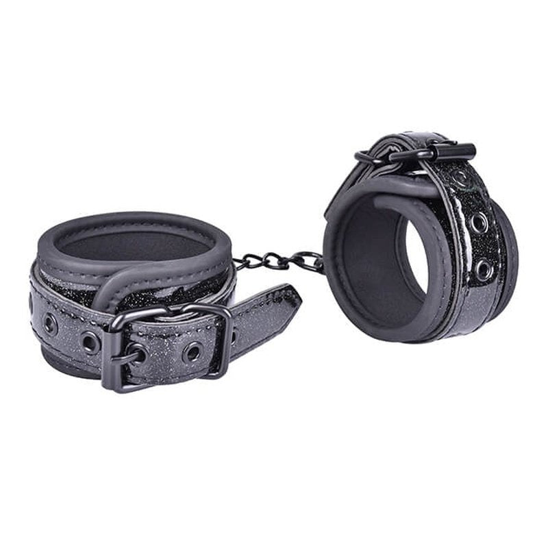 BLACK SPARKLE WRIST CUFFS BDSM BONDAGE MANUFACTURER EROKAY